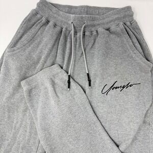 YoungLA 207 Waffle Knit Thermal Joggers Mens Medium Gray Cotton Sweatpants